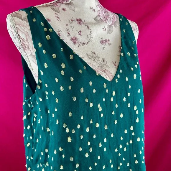 Lilly Pulitzer Silk Tank Top Gold Metallic‎ Dot Green Sleeveless V Neck Size M - Picture 14 of 17